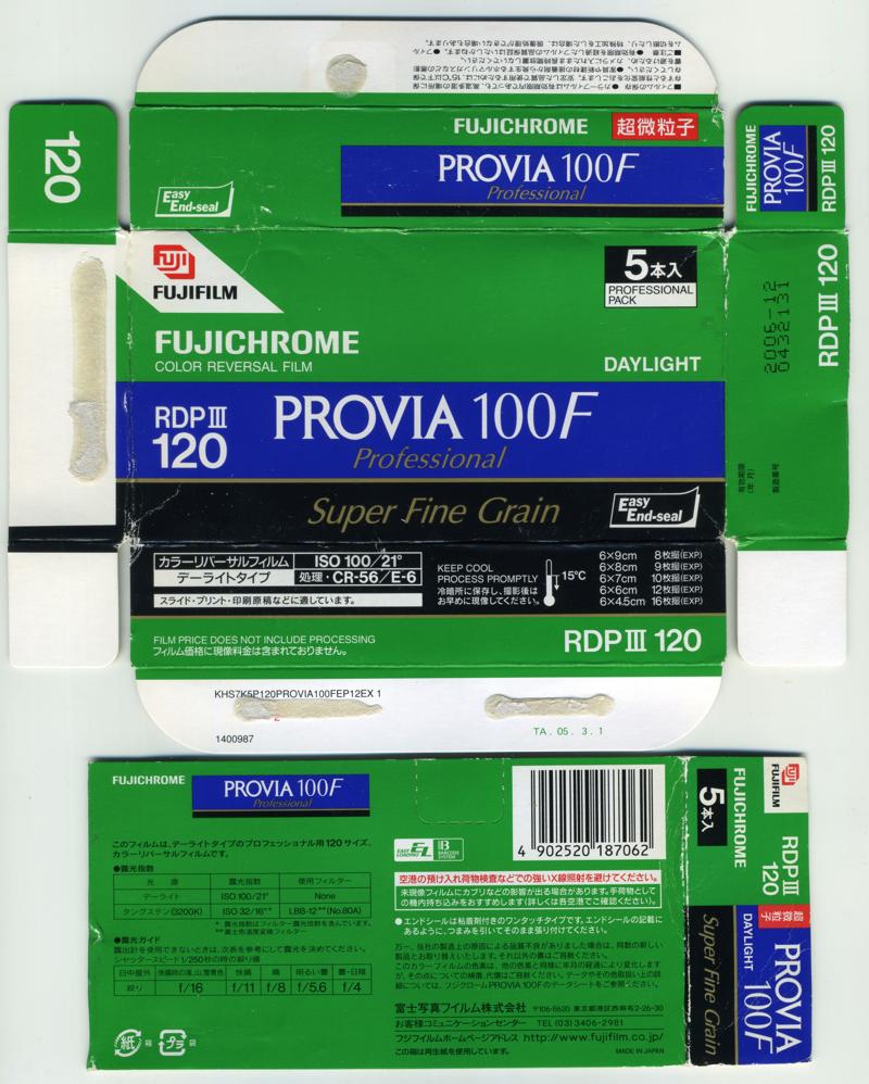 Fujifilm Fujichrome Provia 100F 120 film box outside