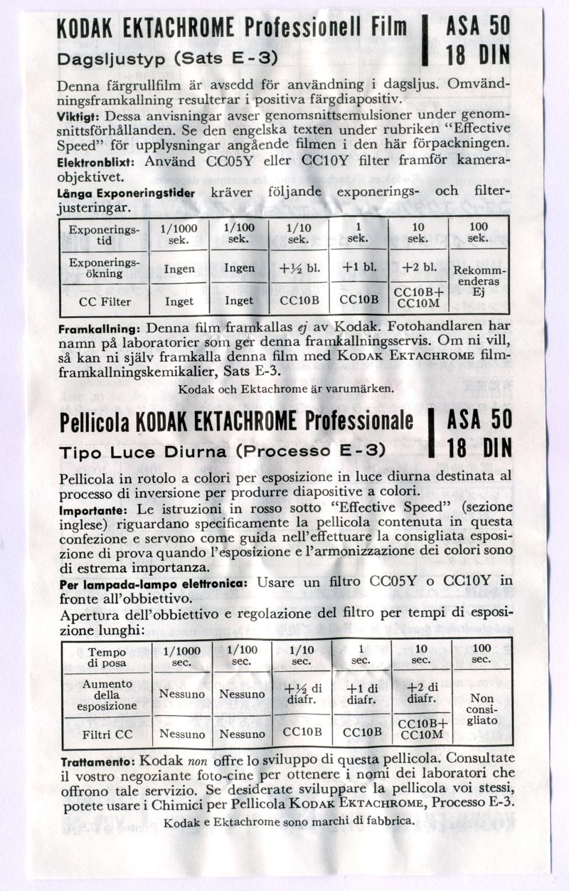 Kodak Ektachrome Professional 120 film box leaflet
