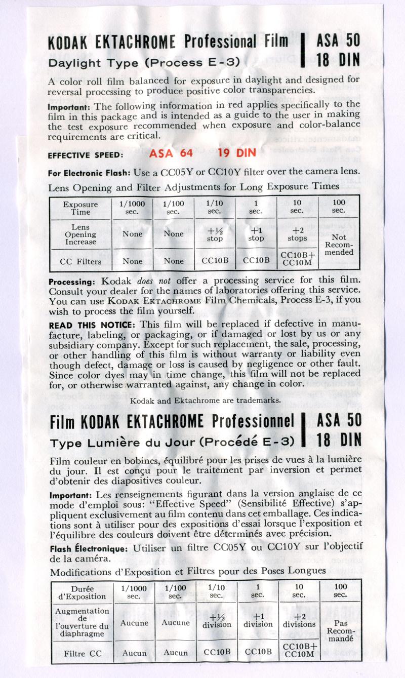 Kodak Ektachrome Professional 120 film box leaflet