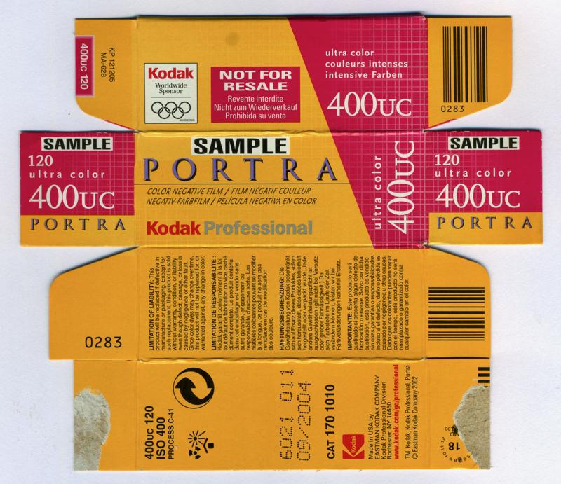 Kodak Portra 400UC 120 film box processing envelope
