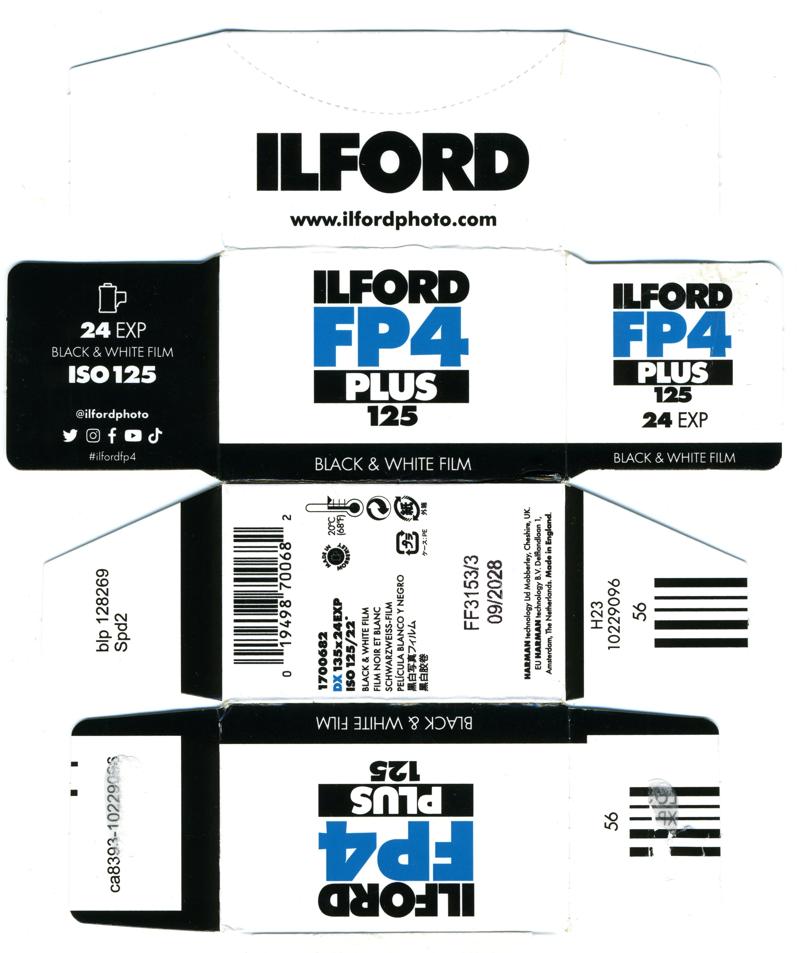Ilford FP4 Plus 35mm film box outside
