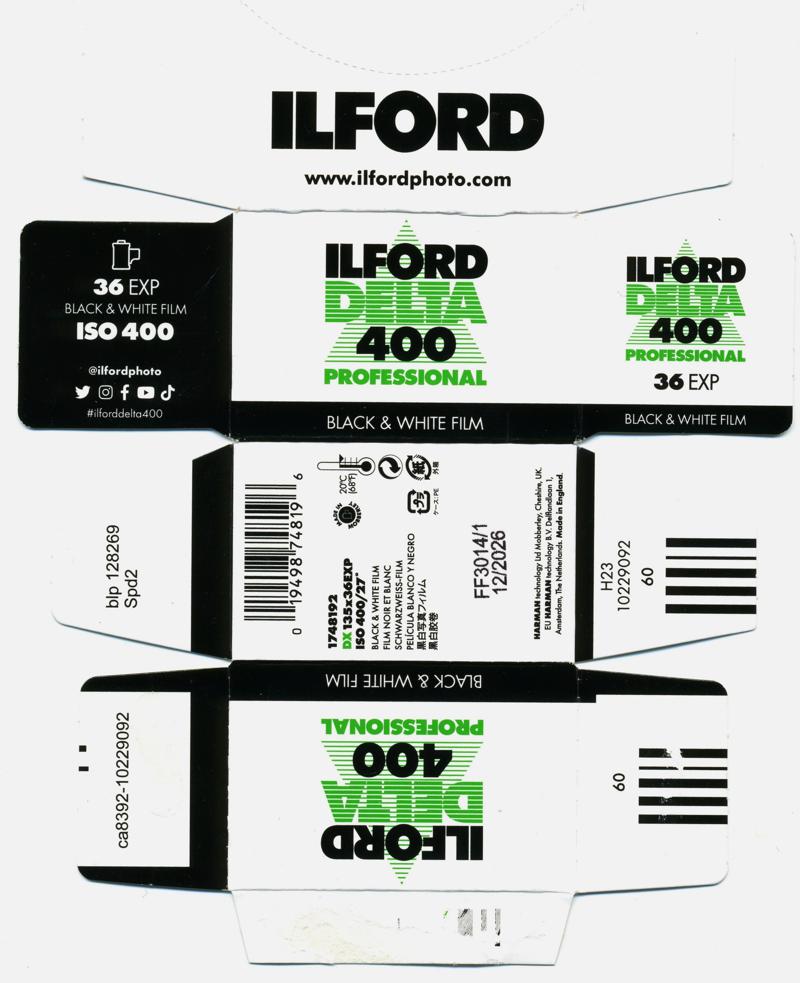 Ilford Delta 400 Professional 35mm film box outside