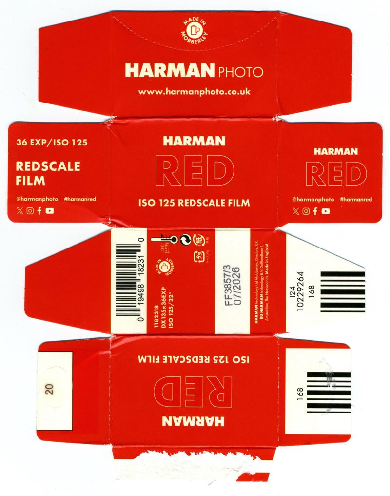 Harman Red 35mm film box outside