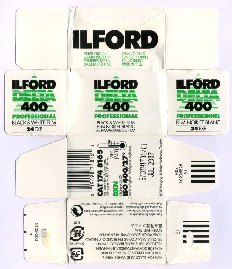 Ilford Delta 400 Professional 35mm film box outside