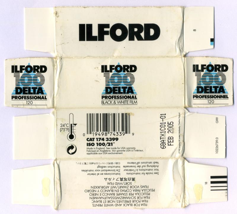 Ilford Delta 100 Professional 120 film box outside