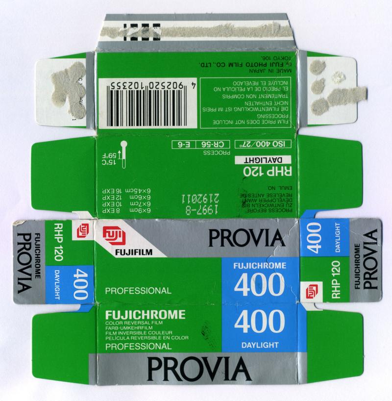 Fujifilm Fujichrome Provia 400 Professional 120 film box outside