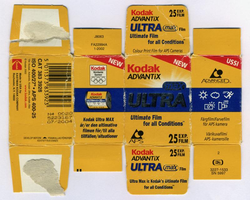 Kodak Advantix Ultra Max APS film box outside
