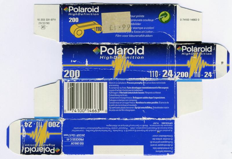 Polaroid High Definition 110 film box outside