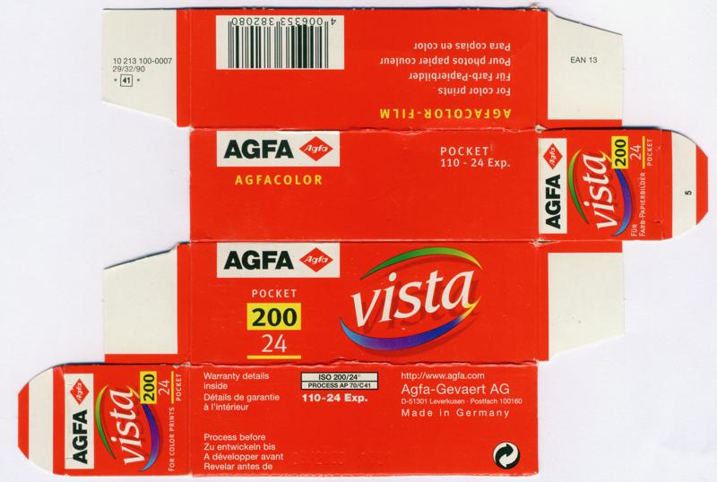 Agfa AgfaColor Vista 110 film box outside