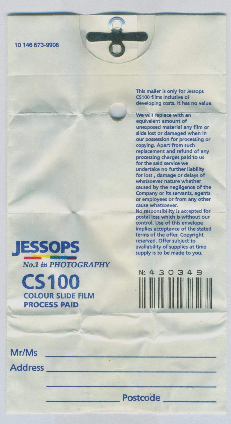 Jessops CS100 35mm film box processing envelope