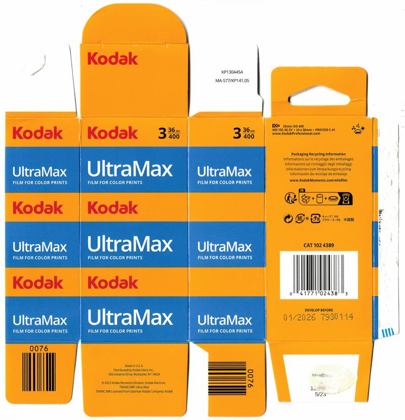 Kodak UltraMax 35mm film box outside