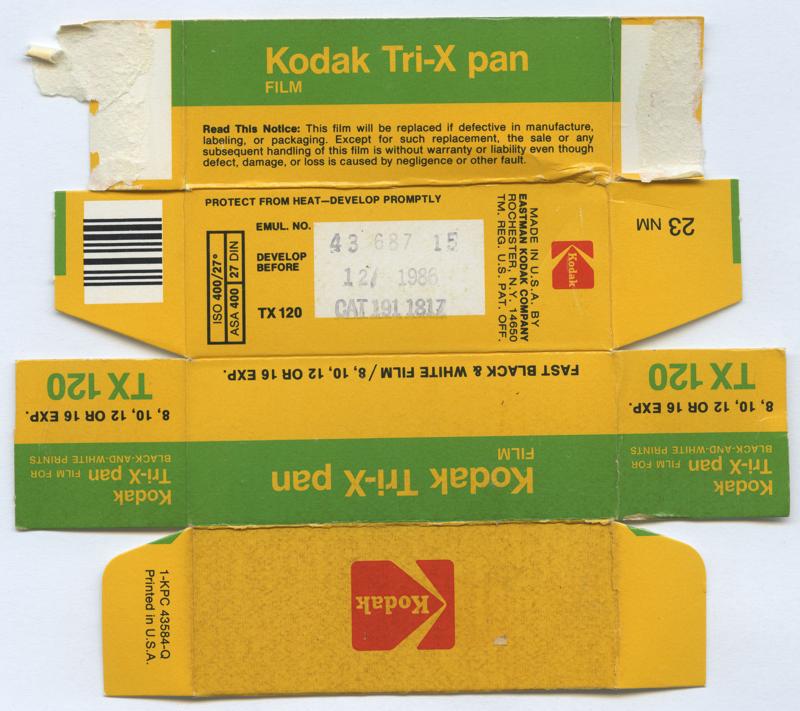 Kodak Tri-X Pan 120 film box outside