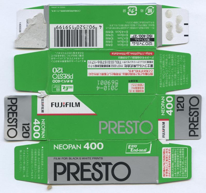 Fujifilm Neopan 400 Presto 120 film box outside