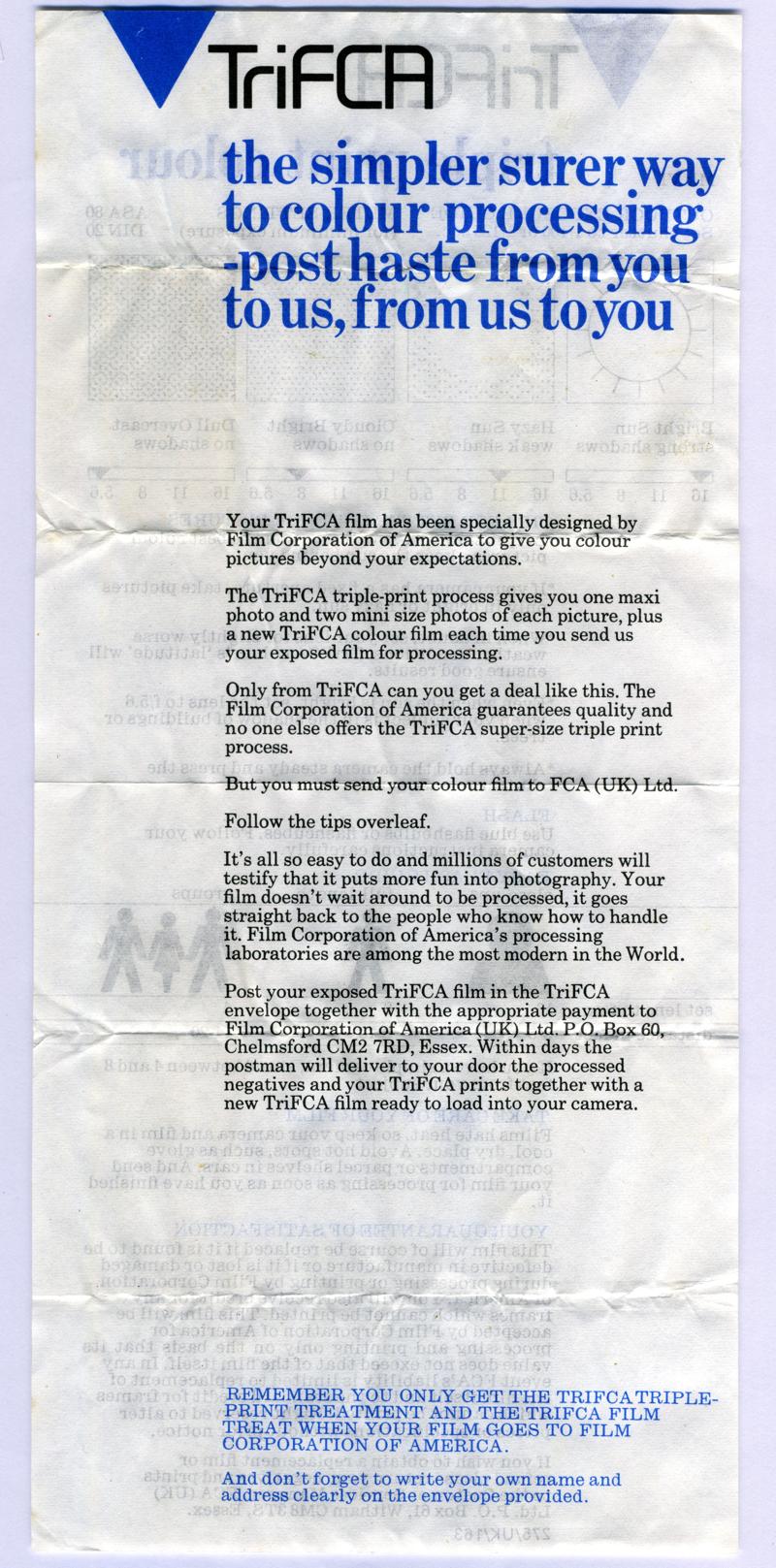Film Corporation of America TriFCA 120 120 film box leaflet