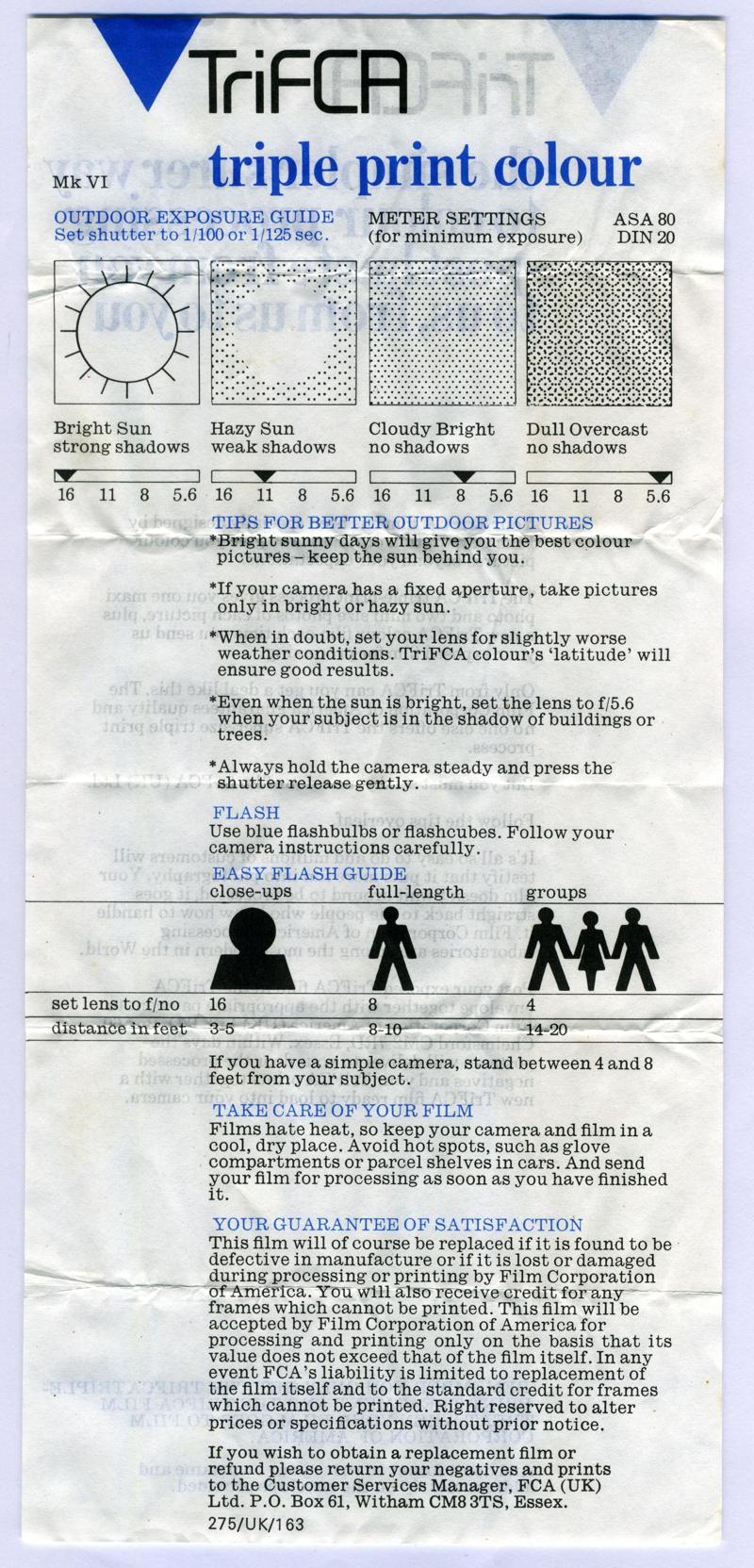 Film Corporation of America TriFCA 120 120 film box leaflet
