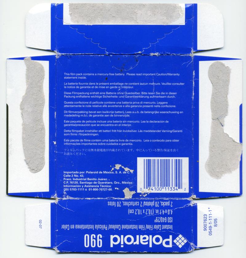 Polaroid 990 Integral Film film box outside