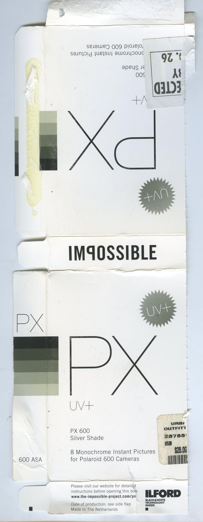 Impossible Project PX 600 Silver Shade UV+ Integral Film film box outside