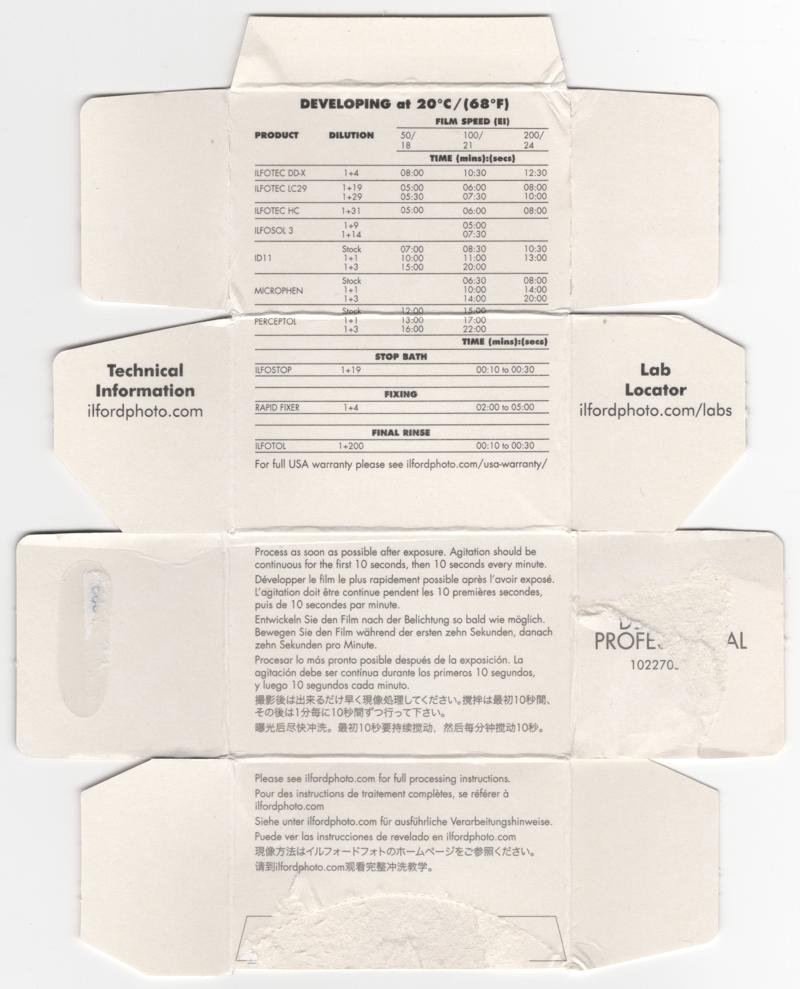 Ilford Delta 100 Professional 35mm film box inside