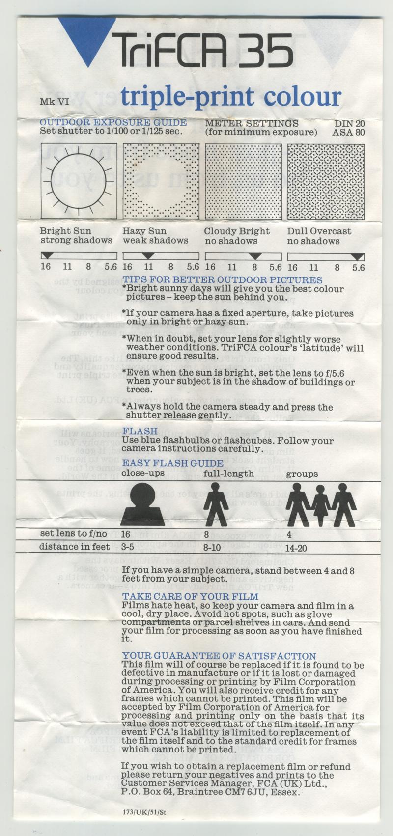 Film Corporation of America TriFCA 35 35mm film box leaflet