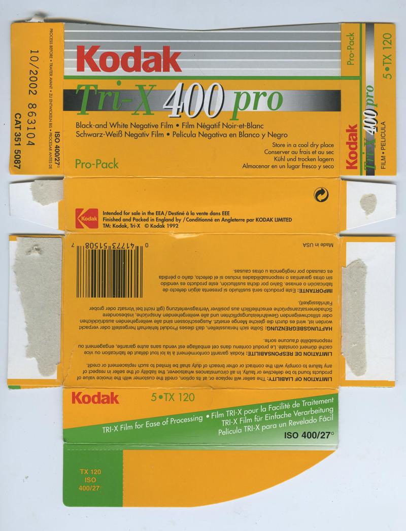 Kodak Tri-X 400 Pro 120 film box outside