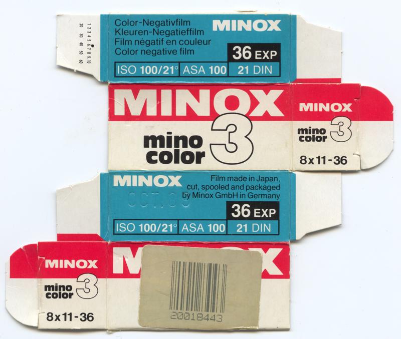 Minox MinoColor 3 8x11mm film box outside