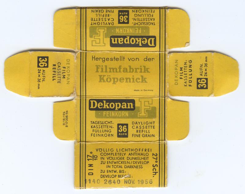 Filmfabrik Köpenick Dekopan Feinkorn 35mm film box outside