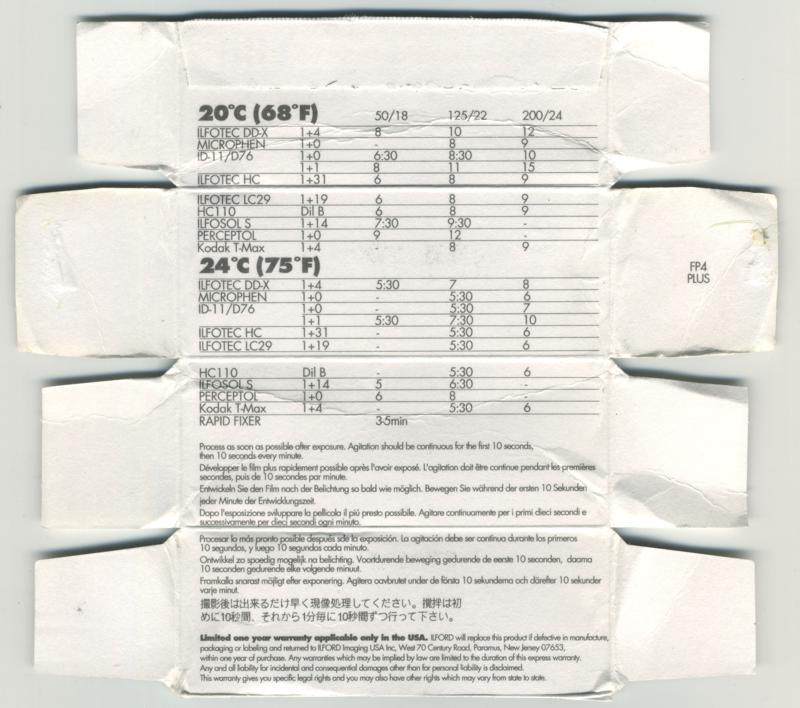 Ilford FP4 Plus 120 film box inside