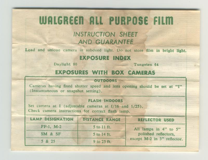 Walgreen All Purpose Film 620 film box leaflet