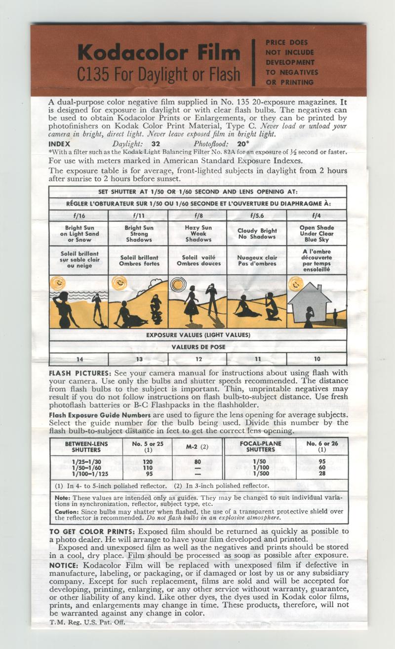 Kodak Kodacolor 35mm film box leaflet