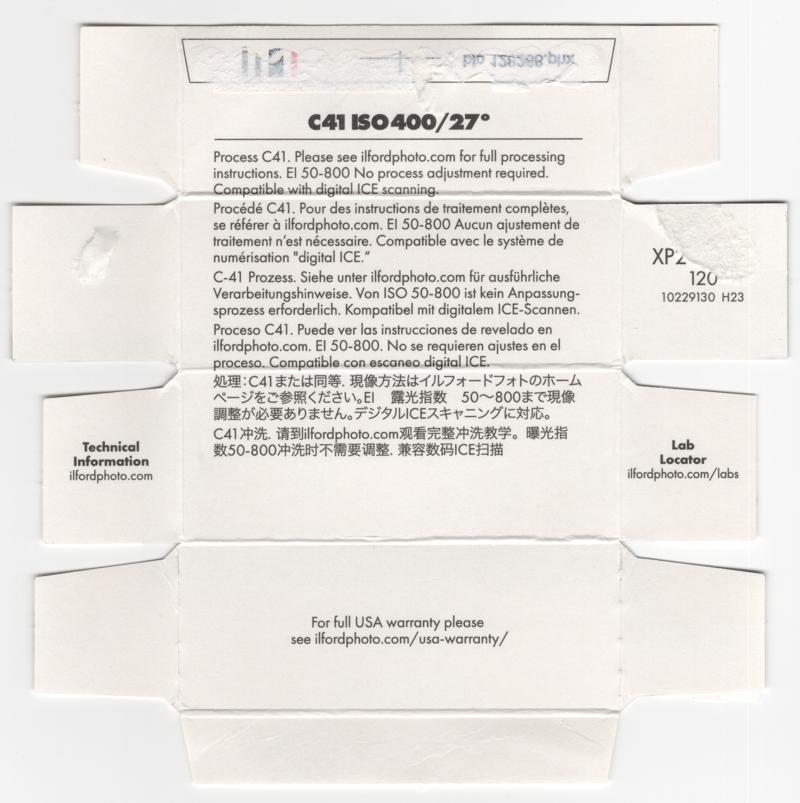 Ilford XP2 Super 120 film box inside