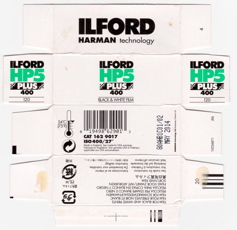 Ilford HP5 Plus 120 film box outside