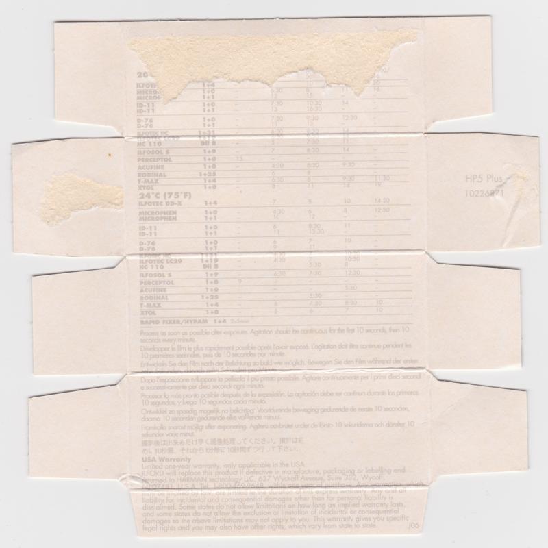 Ilford HP5 Plus 120 film box inside
