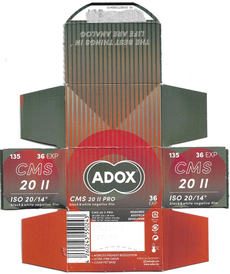 ADOX CMS 20 II Pro 35mm film box outside