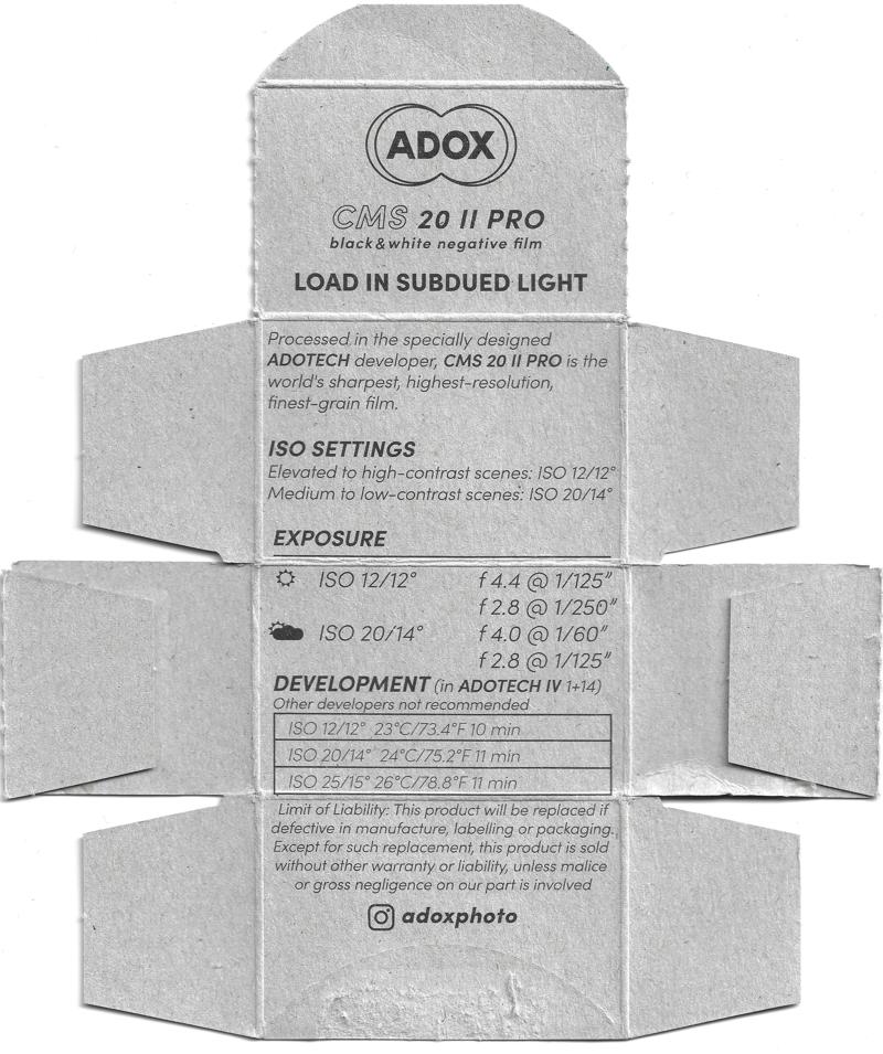 ADOX CMS 20 II Pro 35mm film box inside
