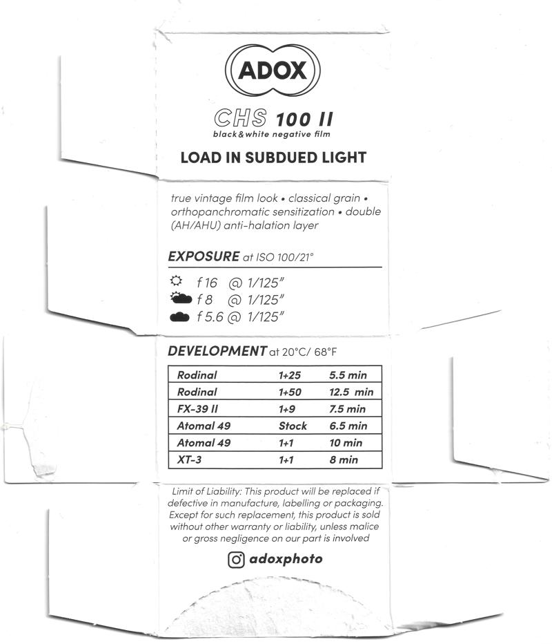 ADOX CHS 100 II 35mm film box inside