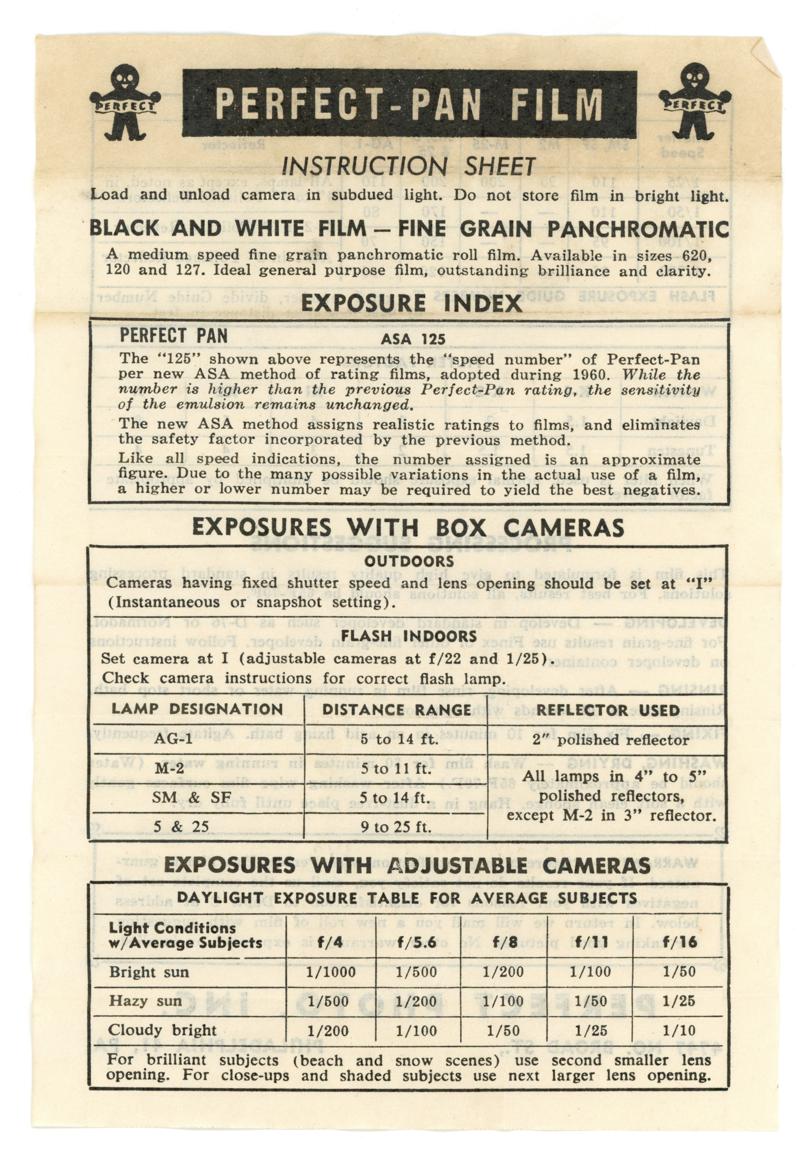 Perfect Photo Inc. Perfect-Pan Film 120 film box leaflet