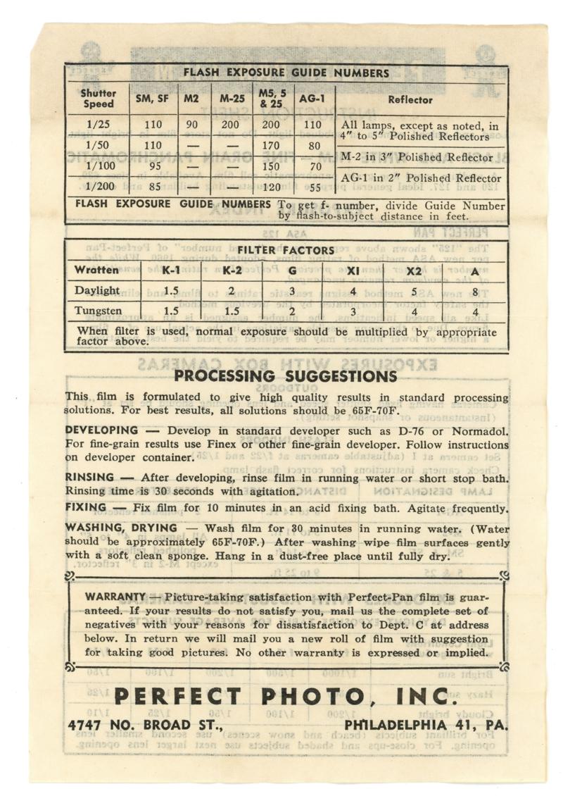 Perfect Photo Inc. Perfect-Pan Film 120 film box leaflet