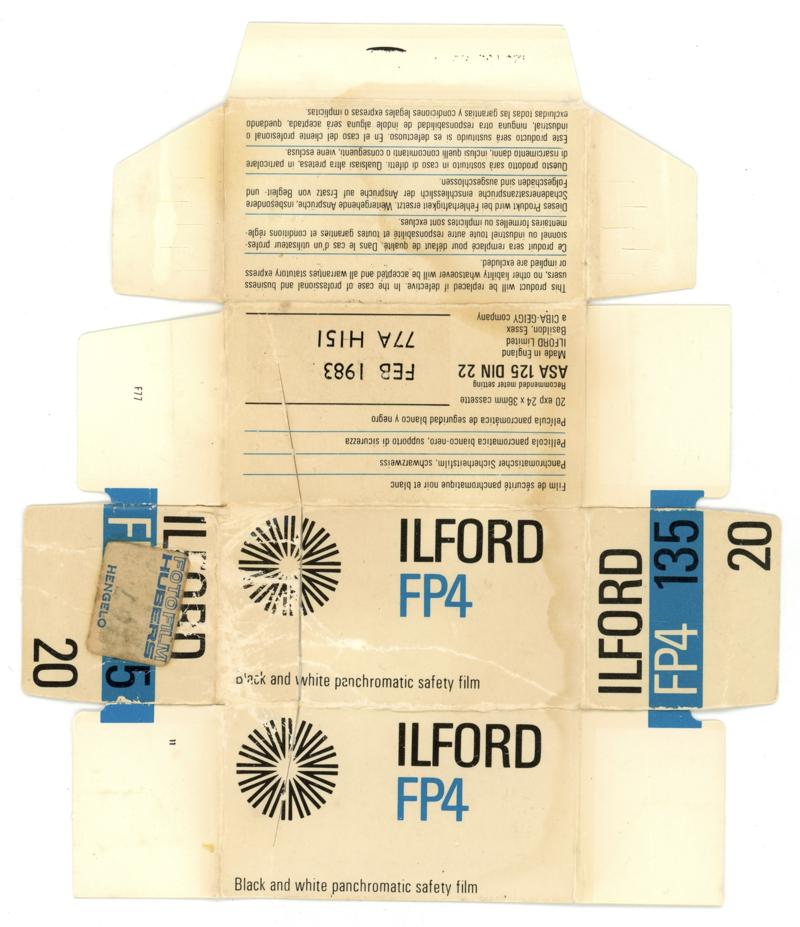 Ilford FP4 35mm film box outside