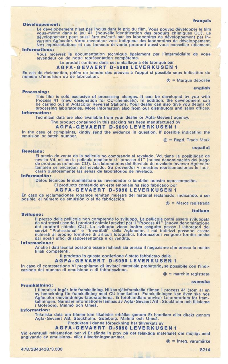 Agfa AgfaChrome 50 S 35mm film box leaflet