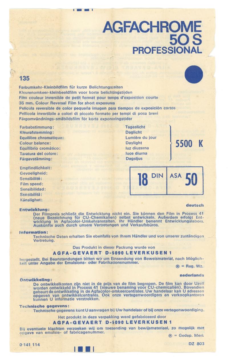 Agfa AgfaChrome 50 S 35mm film box leaflet
