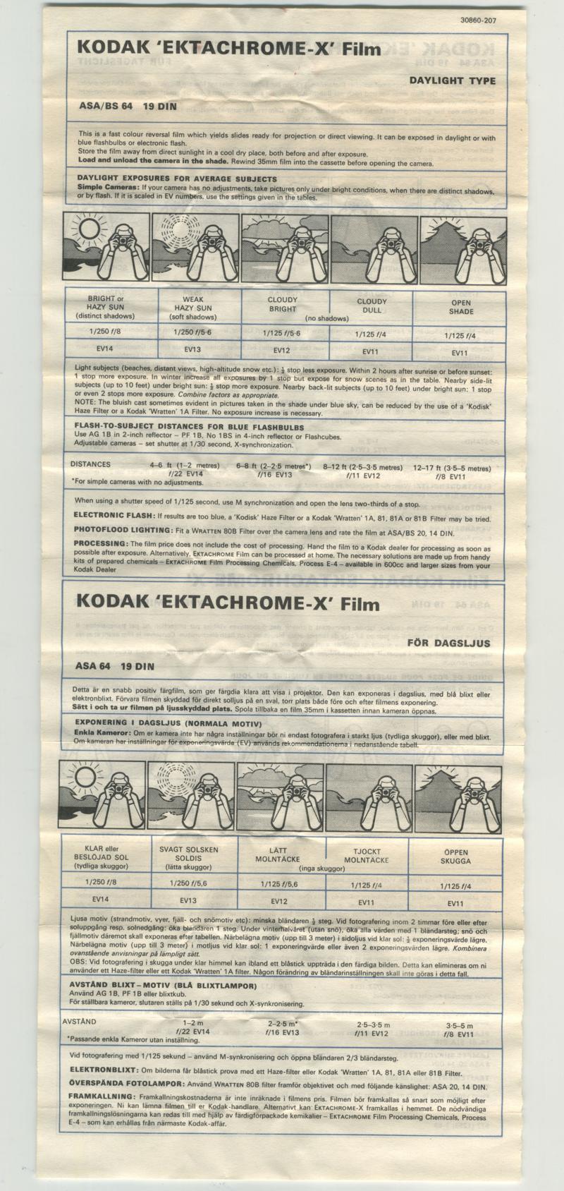 Kodak Ektachrome-X 620 film box leaflet