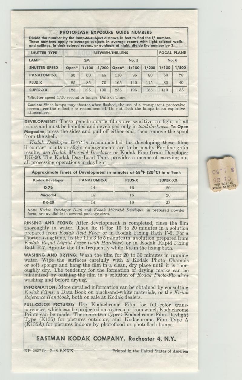 Kodak Plus-X 35mm film box leaflet