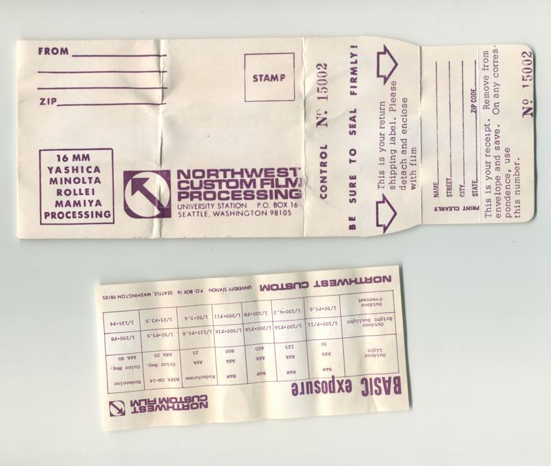 Northwest Custom Film Processing Ultra Minituature Film Unknown film box processing envelope