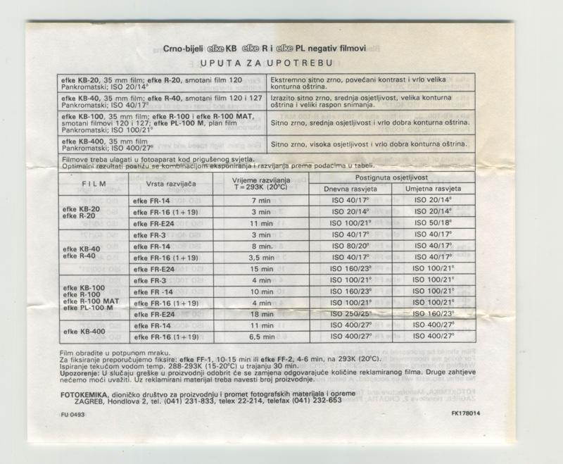 efke R100 127 film box leaflet