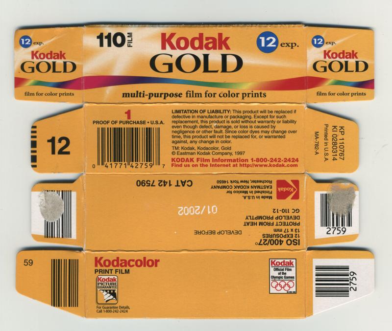 Kodak Gold 110 film box outside