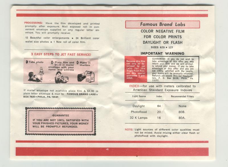 Famous Brand Labs Color Negative Film 127 film box leaflet