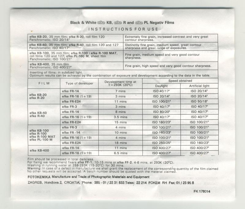 efke R100 127 film box leaflet