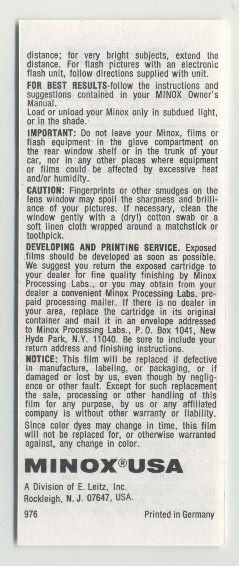 Minox Minocolor 2 8x11mm film box leaflet