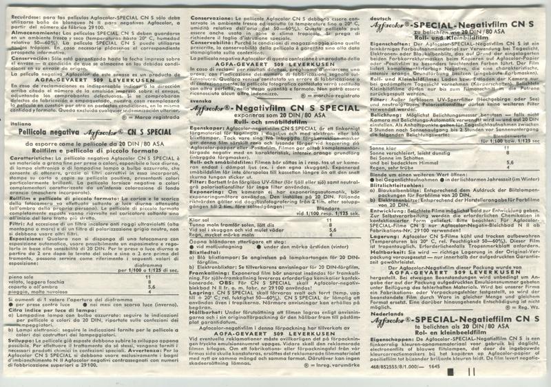 Agfa Agfacolor Special Negative Film CN S 120 film box leaflet
