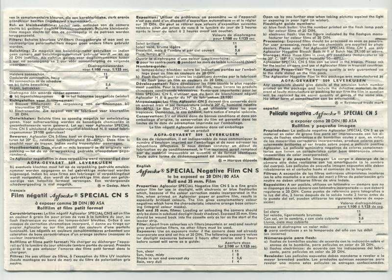 Agfa Agfacolor Special Negative Film CN S 120 film box leaflet